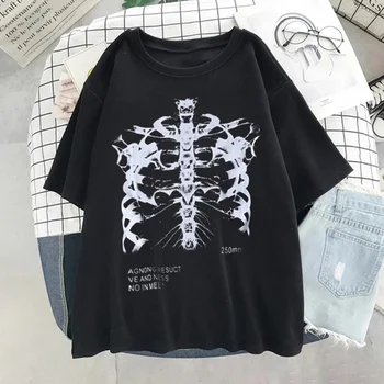 Kadın T-shirt Büyük Boy Koyu Kafatası Kemikleri Komik Kalp ve Akciğer Baskı Kısa Kollu T-shirt Kadın Harajuku yaz giysileri Üstleri Görüntü 2