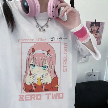 Kadın T-Shirt Sevgilim Franxx İçinde Sıfır İKİ Kız Anime Baskı T Shirt Kadın Giyim Yaz Kısa Kollu Üstleri Kadın T-shirt