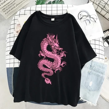Kadın T-shirt Streetwear Tops Büyük Boy T-shirt emo Harajuku Gotik Kısa Kollu Ejderha Baskı Tees Bayan giyim Estetik