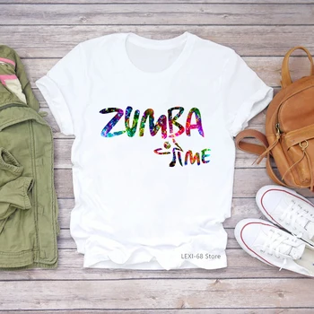 Kadın T Shirt Zumba Baskı 2022 Yeni Kadın T-shirt Dans Grafik Üst 90s Harajuku Streetwear O-Boyun Bayanlar Tees Tops Giyim Görüntü 2