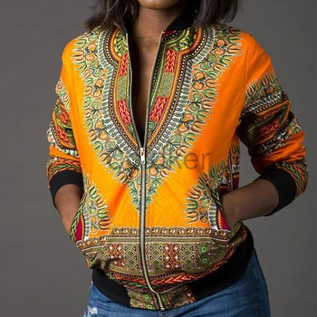 Kadınlar için afrika Giysi Geleneksel Etnik Baskı Hırka Kırpılmış Rahat Ceket Uzun Kollu Üst Yeni Kadın Giyim