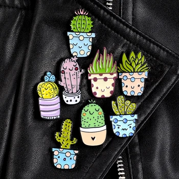 Kaktüs saksı bitki emaye pimleri Sevimli karikatür tatlı Düğme broş Ceketler tişört çanta yaka iğnesi rozetleri Takı arkadaşlar için hediye