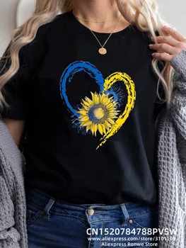 Kalp atışı Mavi Sarı Kadın Baskı T-shirt Kız Y2K Kısa Kollu Tee Üstleri Bayan 90S Tişörtü Kadın Harajuku Giyim Görüntü 2