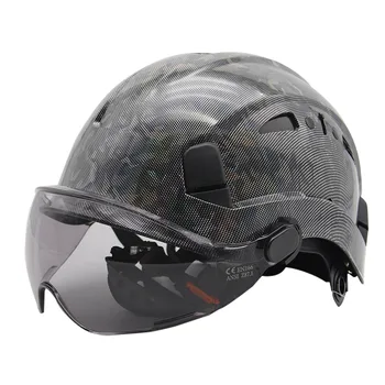 Karbon Fiber Kumaş baretler Visor ile İnşaat güvenlik kaskları Erkekler için Ayarlanabilir Havalandırma Bisiklet Açık İş Giysisi Hardhats Görüntü 2
