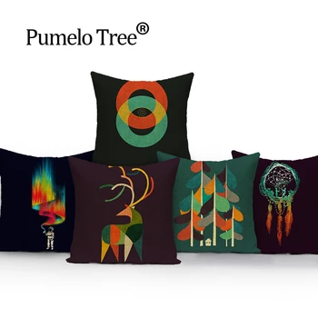 Kare Dekoratif Ev Tekstili renkli ağaç minder örtüsü almohada yumuşak koltuk araba keten takım elbise yastık yastık kılıfı 45x45 BO-4 Görüntü 2