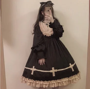kawaii kız gotik saray tatlı lolita elbise Gotik vintage dantel o-boyun çapraz kalınlaşma viktorya dönemi tarzı elbise lolita op loli cosplay