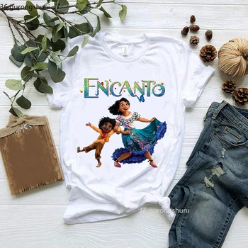 Kawaii Mirabel Madrigal Antonio Pico Encanto T Shirt Karikatür Baskı Kadın Giyim T-Shirt Kadın Tişört Kısa Kollu 90s Üst