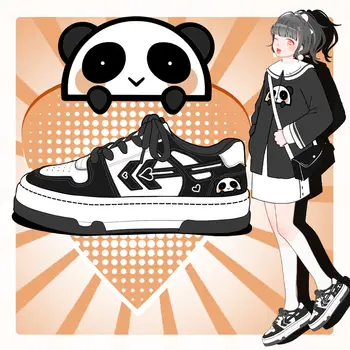 Kawaii Panda kadın Ayakkabı Platformu kanvas ayakkabılar 2022 Kore Bahar Yeni Düz Rahat Spor Vulkanize Koşu Tenis Sepeti Görüntü 2