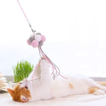 Kedi Teaser Değnek Boncuklu Yavru Teaser Sopa Kedi İnteraktif oyuncak Renkli evcil hayvan püskülü Değnek Pet Malzemeleri Kedi Oyuncak İnteraktif Görüntü 2