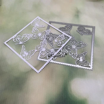 Kelebek kare çiçek çerçeve Metal Kesme Ölür DIY Scrapbooking Albümü Kağıt Kartları Dekoratif El Sanatları Kabartma Kalıp Kesim