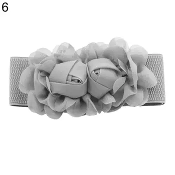 Kemerler kadın moda Çift gül çiçek elastik streç bel kemeri geniş streç kemer