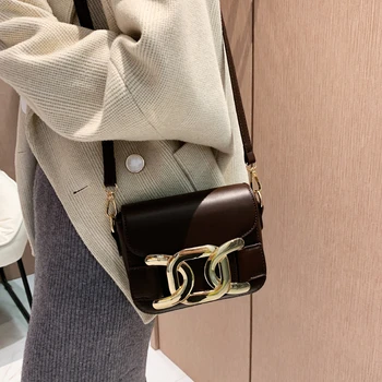 Klasik postacı Çantaları Kadınlar için Metal Aksesuarları omuz çantaları Ana Kesesi Moda Kare Flap Çanta Küçük Bayan Deri Çanta Görüntü 2