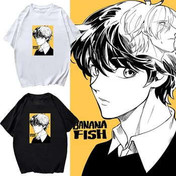 Komik Anime Muz Balık T Shirt Kadın Manga Karikatür Desen Baskı Üstleri Yaz Kawaii günlük kıyafetler Vintage Kadın Estetik Tee Görüntü 2