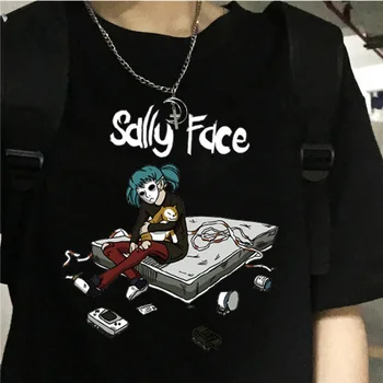 Komik Sally Yüz Baskı Kadın T-shirt Karikatür Goth T Shirt Kısa Kollu Yaz Moda Rahat Kısa kollu Tişörtleri kadınlar için