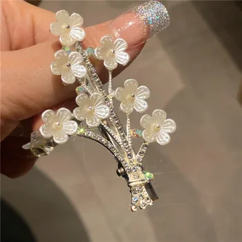 Kore Gelin Kristal İnci Şube çiçek saç tokası Barrette Gelin saç takı Nedime Düğün saç aksesuarları