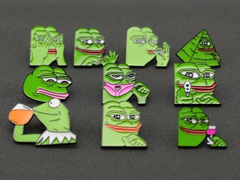 Kurbağa Pepe Broş Pin Gülümseme Üzgün Komik Pepe Kurbağa Kermit Meme Emaye Rozeti Pop Kültürü Hayvan Karikatür Takı çocuk Kulübü Toptan Görüntü 2