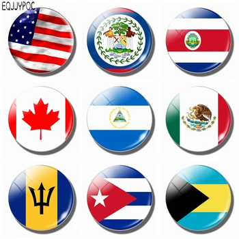 Kuzey Amerika bayrağı Buzdolabı Mıknatısı Kanada Hondura Meksika Küba Amerikan Dominika Saint Kitts ve Nevis 30mm Cam Manyetik Çıkartmalar