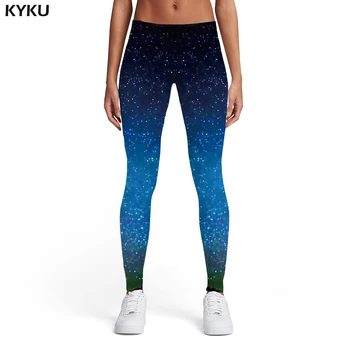KYKU Galaxy Tayt Kadınlar Mavi Spor Uzay Bayanlar Harajuku Spandex Gotik Seksi Bayan Tayt Pantolon Spor Moda Yaz