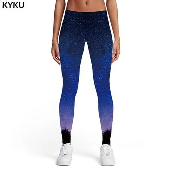 KYKU Galaxy Tayt Kadınlar Mavi Spor Uzay Bayanlar Harajuku Spandex Gotik Seksi Bayan Tayt Pantolon Spor Moda Yaz Görüntü 2