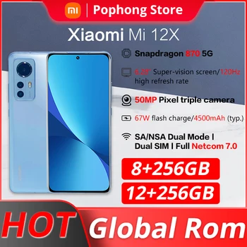 Küresel Rom Xiao mi mi 12X8/12GB 256GB 5G cep telefonu 6.28 inç 120Hz AMOLED kavisli ekran Snapdragon 870 Octa Çekirdek 67W Şarj