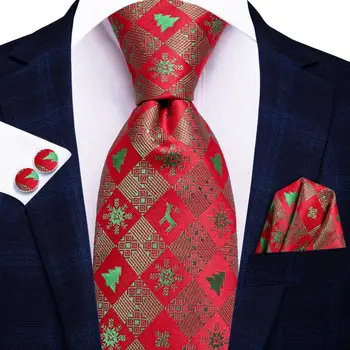 Kırmızı Yeşil İpek Noel Kravat Erkekler İçin Hediye Erkek Kravat Handky Kol Düğmesi Seti Moda Parti Düğün Dropshipping Hi-kravat Tasarımcısı