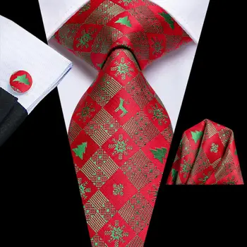 Kırmızı Yeşil İpek Noel Kravat Erkekler İçin Hediye Erkek Kravat Handky Kol Düğmesi Seti Moda Parti Düğün Dropshipping Hi-kravat Tasarımcısı Görüntü 2
