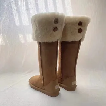 Kış sıcak Uzun Kar Botları Kadınlar için 2022 Yeni kadın Açık peluş ayakkabı Deri Uyluk Yüksek Diz Üzerinde Düz kaymaz Çizmeler