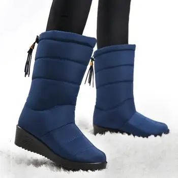 Kış Çizmeler Kadın Orta Buzağı Su Geçirmez Kar Botları Sıcak Kürk Kadın Çizmeler Kış Ayakkabı Kadın Ayakkabı Chaussures Görüntü 2