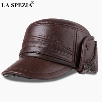 LA SPEZIA Bombacı Şapkalar Hakiki Deri Kulak Flap Kap Erkekler Siyah Sıcak Ushanka Kürk Şapka Erkek Kış Kalın Vintage Beyzbol Kapaklar 2022 Görüntü 2