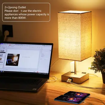 LED masa lambası Dekorasyon Başucu Dokunmatik Kısılabilir 2USB AC Portu Masa yatak odası için lamba aydınlatma armatürü Noel Dekorasyon 2023