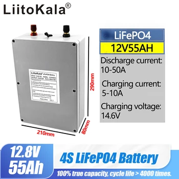 LiitoKala 12V 55Ah Derin Döngüsü LiFePO4 şarj edilebilir pil Paketi 12.8 V 55ah Yaşam Döngüsü 4000 Dahili BMS ile Güneş Sistemi için