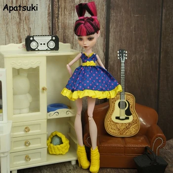 Mavi Sarı Polka Moda oyuncak bebek giysileri Canavar Yüksek Bebekler Kıyafetler İlmek A-line Askı Etek MH 1/6 DIY Çocuk Oyuncakları
