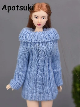 Mavi Örme Dokuma Kazak barbie oyuncak bebek Giysileri El Yapımı Üstleri Ceket Elbise oyuncak bebek giysileri 1/6 Bebek Aksesuarları Çocuk Oyuncak
