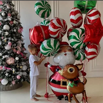 Merry Christmas Balonlar Şeker Noel Baba Elk Balonlar DIY Noel Süslemeleri Ev İçin Yeni Yıl 2022 Navidad Parti Dekor Topu