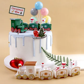 Merry Christmas Tren Seti Oyuncak Kek Topper Noel Ev Dekor Kolye Süsler noel hediyesi Çocuklar için Navidad Yeni Yıl 2023