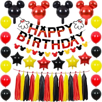 Mickey Mouse Tema DIY Parti Lateks Balonlar Dekorasyon Doğum Günü İlk Doğum Günü İçin Tek Kullanımlık Sofra Bebek Duş Hediyeler Favor