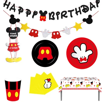 Mickey Mouse Tema DIY Parti Lateks Balonlar Dekorasyon Doğum Günü İlk Doğum Günü İçin Tek Kullanımlık Sofra Bebek Duş Hediyeler Favor Görüntü 2