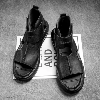 Moda Erkek Sandalet Yaz hava yastığı Sandalet Yüksek Kaliteli Mikrofiber Deri Sandalet Açık Antiskid Sönümleme Erkekler Roma Sandalet