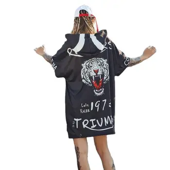 Moda Kadın Kapşonlu Tee Gömlek Femme Tops Komik Mektup Graffiti Hip Hop T Shirt Streetwear Dans Giydirin