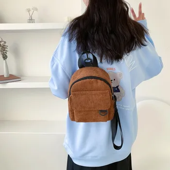 Moda Kadın Mini Sırt Çantası Düz Renk Kadife Küçük Sırt Çantaları Basit Rahat Öğrenci Okul Çantalarını Seyahat Sırt Çantaları 2022 Görüntü 2