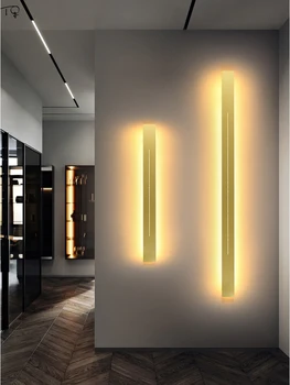 Modern Lüks Basit Altın Parlaklık Uzun Şerit Duvar Lambası sanat dekoru Ev Yatak Odası Başucu Lambası Arka Plan Koridor Merdiven Oturma Odası