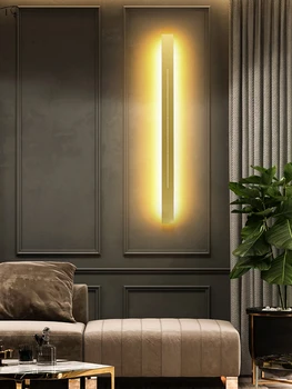 Modern Lüks Basit Altın Parlaklık Uzun Şerit Duvar Lambası sanat dekoru Ev Yatak Odası Başucu Lambası Arka Plan Koridor Merdiven Oturma Odası Görüntü 2