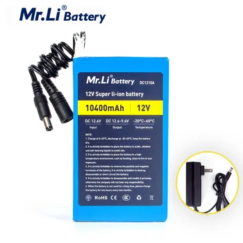 Mr.Li 1A Şarj Cihazı ile Kamera için 12V 10A Şarj Edilebilir Lityum İyon Pil Paketi AB / ABD Plug