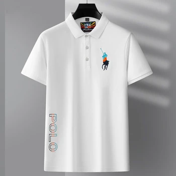 Nefes Düz Renk Polo T Shirt Erkekler İçin Nakış Özel Logo Casual Slim Fit Kısa Kollu Üst Yaz Yüksek Kaliteli Tasarımcı Görüntü 2