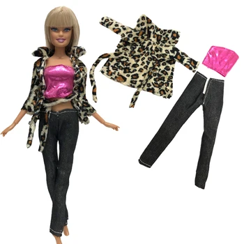 NK Bir Set Bebek Elbise Leopar Ceket + Üst Giysi Moda Kıyafet Barbie Asil Bebek En İyi çocuk oyuncakları Girls'gift 277A 11X