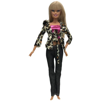 NK Bir Set Bebek Elbise Leopar Ceket + Üst Giysi Moda Kıyafet Barbie Asil Bebek En İyi çocuk oyuncakları Girls'gift 277A 11X Görüntü 2