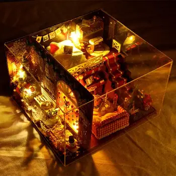 Noel Modeli Ev Kiti Dollhouse kendin yap minyatür ev kiti Mobilya ve Cam Kapaklı Romantik Sanat Hediye Görüntü 2