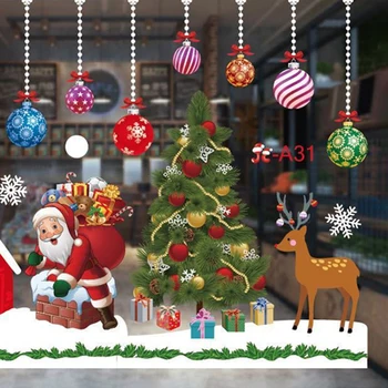 Noel Pencere Çıkartmaları Noel Duvar Sticker Çocuk Odası Duvar Çıkartmaları Merry Christmas Süslemeleri Ev için Yeni Yıl Çıkartmaları