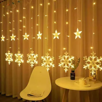 Noel ışıkları 2022 Yeni Yıl Süslemeleri Garland LED Kar Tanesi Peri perde dize ışıkları Odası Tatil Ev Partisi Dekoru