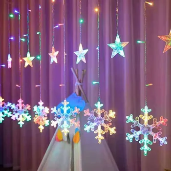 Noel ışıkları 2022 Yeni Yıl Süslemeleri Garland LED Kar Tanesi Peri perde dize ışıkları Odası Tatil Ev Partisi Dekoru Görüntü 2